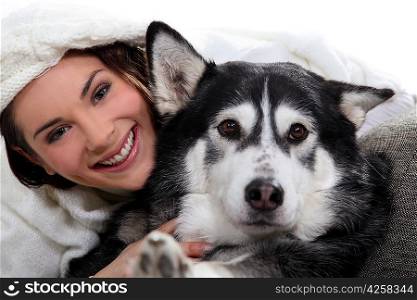 Brunette girl with dog