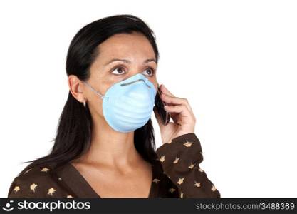 Brunette girl with mask isolated over white