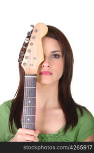 Brunette holding guitar