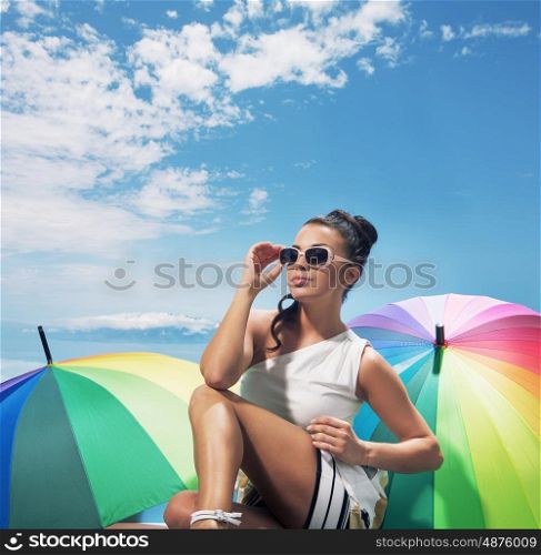 Brunette lady taking the sunbath