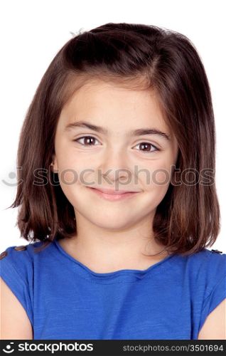Brunette little girl isolated on a over white background