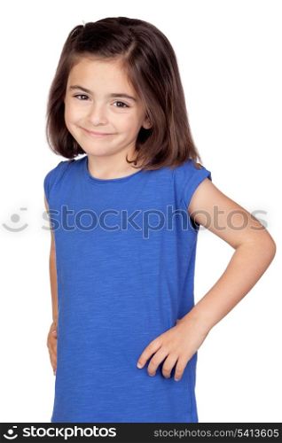 Brunette little girl isolated on a over white background