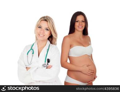 Brunette pregnant woman during medical exam with her gynecologist&#xA;&#xA;