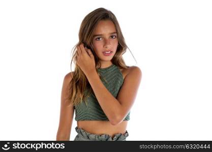 Brunette teen girl portrait smiling on white background