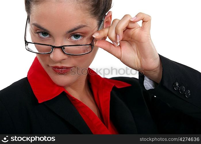 Brunette touching glasses