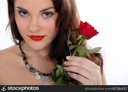 Brunette with a red rose