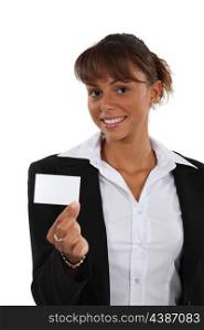 Brunette with business card