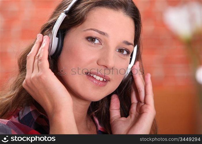 Brunette with headphones