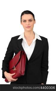 Brunette with red briefcase