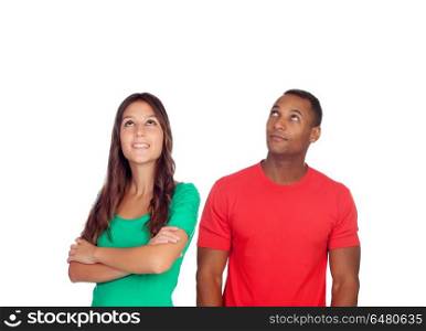 Brunette woman and handsome African man. Brunette woman and handsome African man isolated on a white background