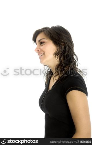 Brunette woman looking to the side in studio