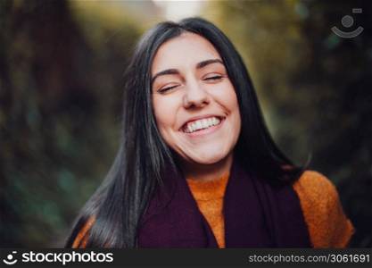 Brunette woman portrait in the forest