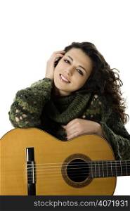 Brunette woman with acoustic guitar