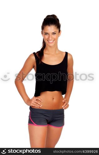 Brunette woman with sport clothing isolated on a white background