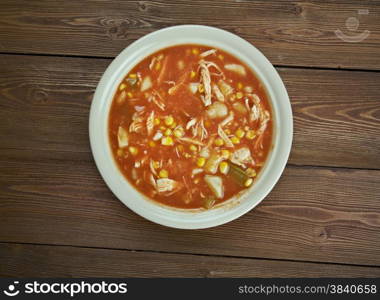 Brunswick stew - traditional dish, popular in the American South. made with chicken, tomatoes, corn, lima beans, green peppers and potatoes.