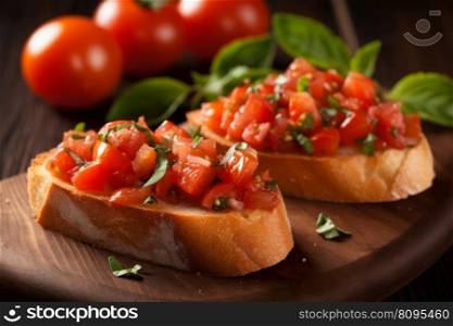 Bruschetta tomato appetizer. Italian food. Generate Ai. Bruschetta tomato appetizer. Generate Ai
