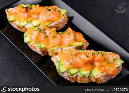Bruschetta with avocado and smoked salmon