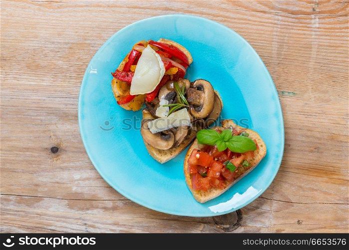 Bruschetta with tomatoes, mushrooms, goat’s cheese.. Bruschetta with tomatoes, mushrooms, goat’s cheese