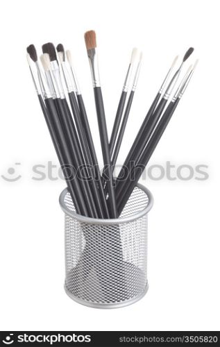 brush to paint in the basket isolated on a white background