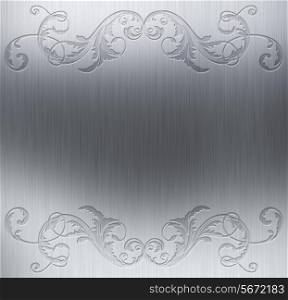 Brushed metal background with decorative floral border