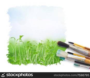 brushes for painting close up on white background. set of brushes