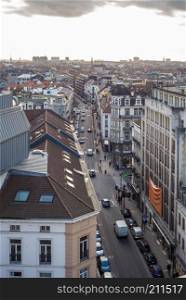 Brussel, Belgium-February 17, 2014: Aerial view cityscape on the streets and landmarks.. Aerial view of old worker&rsquo;s district Marolles in Brussels