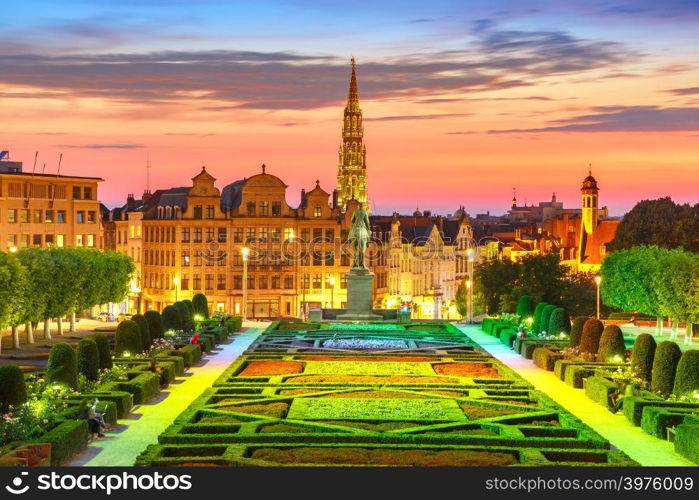 Brussels City Hall and Mont des Arts area at sunset in Brussels, Belgium. Brussels at sunset, Brussels, Belgium