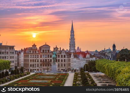 Brussels City Hall and Mont des Arts area at sunset in Brussels, Belgium. Brussels at sunset, Brussels, Belgium