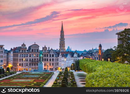 Brussels City Hall and Mont des Arts area at sunset in Brussels, Belgium. Brussels at sunset, Brussels, Belgium