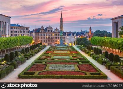 Brussels City Hall and Mont des Arts area at sunset in Brussels, Belgium. Brussels at sunset, Brussels, Belgium