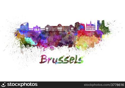 Brussels skyline in watercolor splatters with clipping path. Brussels skyline in watercolor