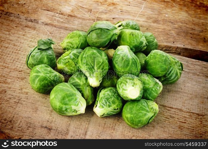 Brussels sprout on old wooden table