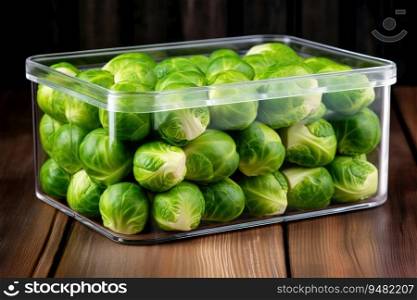Brussels sprouts in plastic container