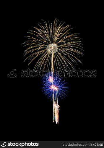 Brusting colorful fireworks on black background