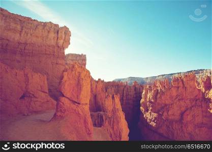 Bryce. Picturesque colorful pink rocks of the Bryce Canyon National park in Utah, USA