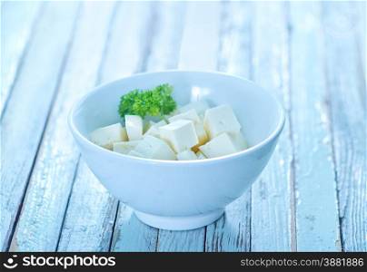brynza cheese in bowl on the table