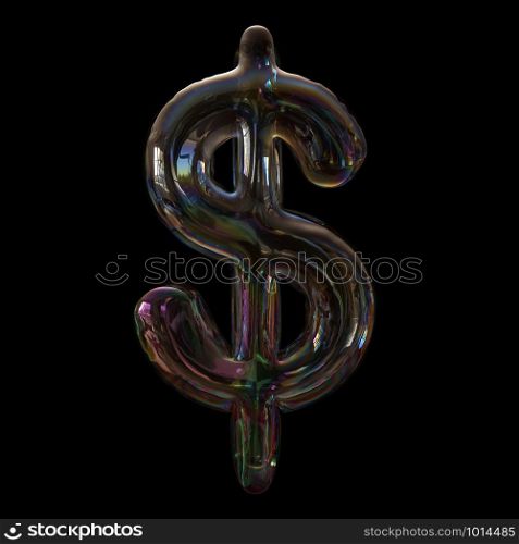 Bubble dollar currency sign - 3d transparent business symbol isolated on black background. This alphabet is perfect for creative illustrations related but not limited to Water, childhood, fragility.
