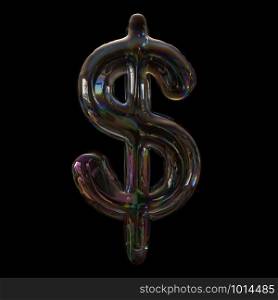 Bubble dollar currency sign - 3d transparent business symbol isolated on black background. This alphabet is perfect for creative illustrations related but not limited to Water, childhood, fragility.