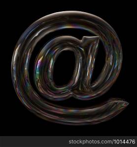 Bubble email sign - 3d Arobase symbol transparent isolated on black background. This alphabet is perfect for creative illustrations related but not limited to Water, childhood, fragility...