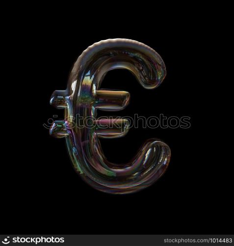 Bubble euro currency sign - 3d transparent money symbol isolated on black background. This alphabet is perfect for creative illustrations related but not limited to Water, childhood, fragility...