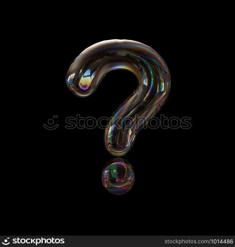 Bubble interrogation point - 3d transparent symbol isolated on black background. this alphabet is perfect for creative illustrations related but not limited to Water, childhood, fragility...