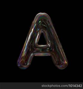 Bubble letter A - Capital 3d transparent font isolated on black background. This alphabet is perfect for creative illustrations related but not limited to Water, childhood, fragility...