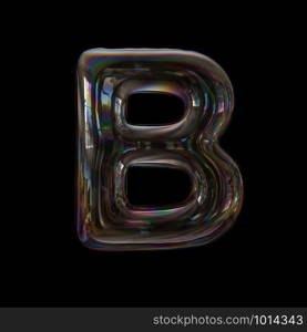 Bubble letter B - large 3d transparent font isolated on black background. This alphabet is perfect for creative illustrations related but not limited to Water, childhood, fragility...