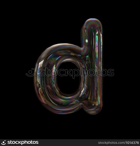 Bubble letter D - Small 3d transparent font isolated on black background. This alphabet is perfect for creative illustrations related but not limited to Water, childhood, fragility...