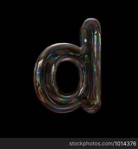 Bubble letter D - Small 3d transparent font isolated on black background. This alphabet is perfect for creative illustrations related but not limited to Water, childhood, fragility...