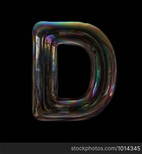 Bubble letter D - Uppercase 3d transparent font isolated on black background. This alphabet is perfect for creative illustrations related but not limited to Water, childhood, fragility...
