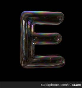 Bubble letter E - large 3d transparent font isolated on black background. This alphabet is perfect for creative illustrations related but not limited to Water, childhood, fragility...