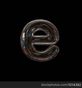 Bubble letter E - lowercase 3d transparent font isolated on black background. This alphabet is perfect for creative illustrations related but not limited to Water, childhood, fragility...