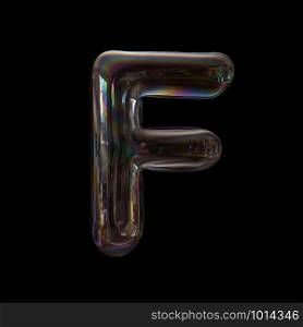 Bubble letter F - Capital 3d transparent font isolated on black background. This alphabet is perfect for creative illustrations related but not limited to Water, childhood, fragility...