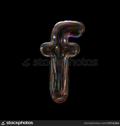 Bubble letter F - Lowercase 3d transparent font isolated on black background. This alphabet is perfect for creative illustrations related but not limited to Water, childhood, fragility...